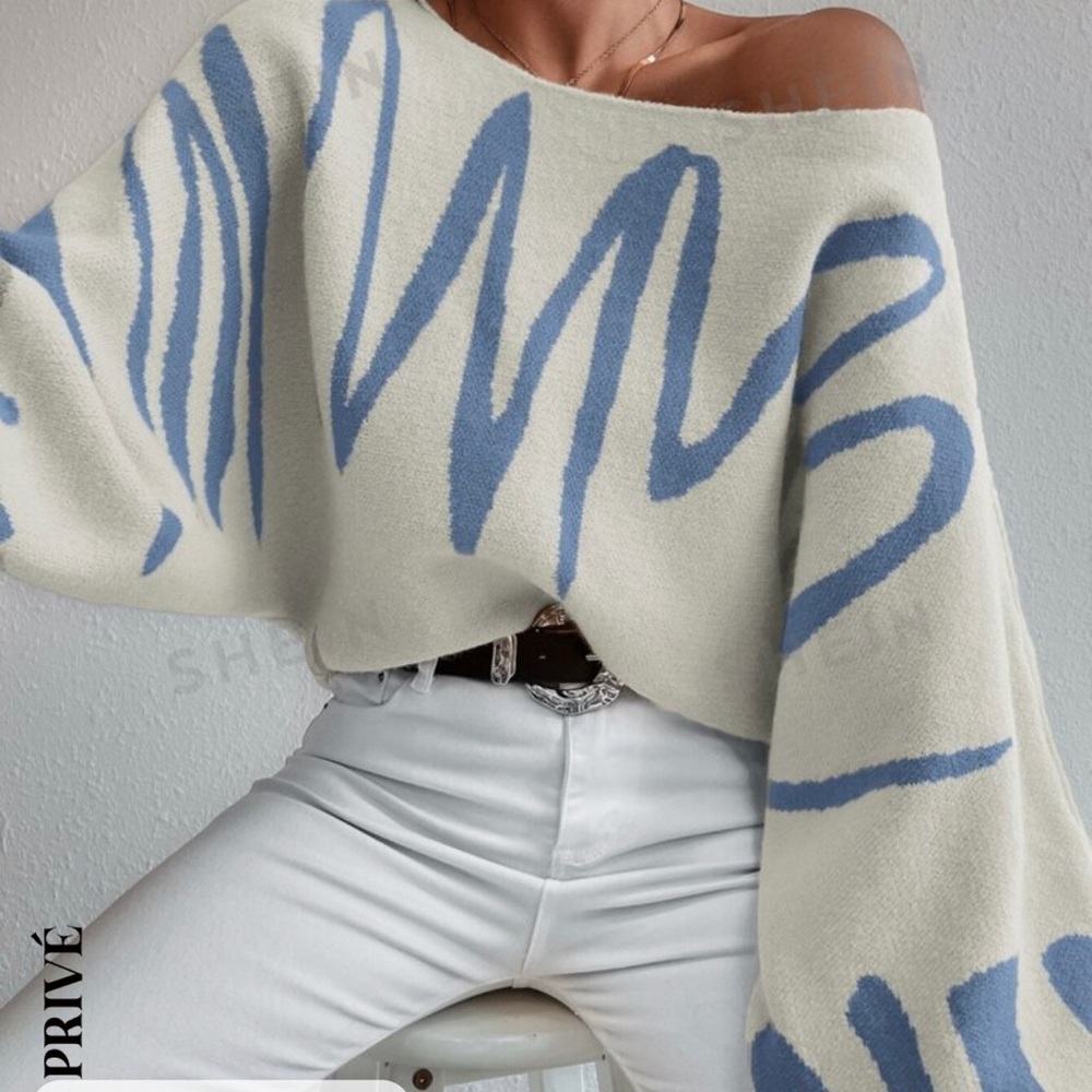 Blue and white cute sweater (can be worn off the shoulder)